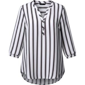 F&F Womens Vertical Stripe Henley Blouse 3/4 Sleeve White Black Burgundy Size 4